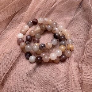 Neutral Stone Beaded Stretch Bracelets | Blush Taupe Brown | Set of 3